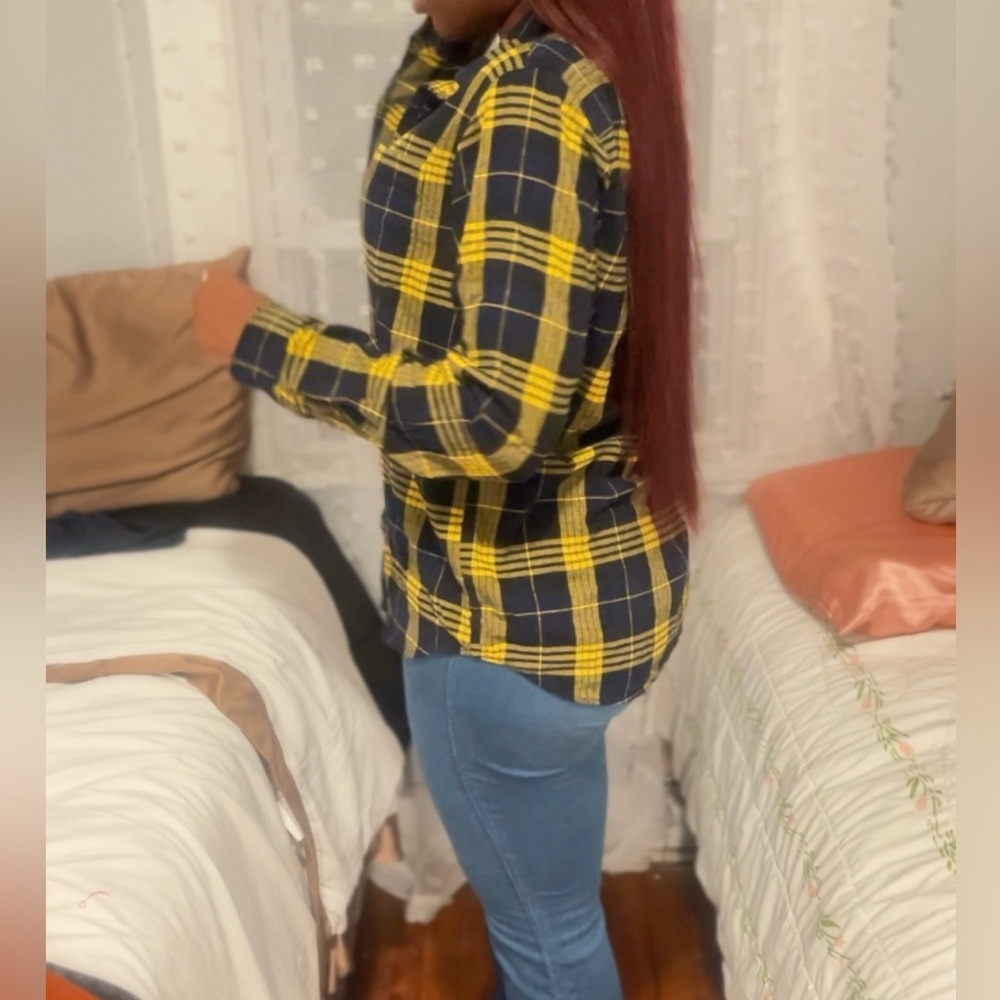 Yellow and navy plaid shirt from Forever 21